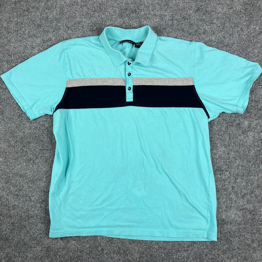 Sean John Polo Shirt Mens XL Aqua Blue Colorblock Casual Cotton Short Sleeve